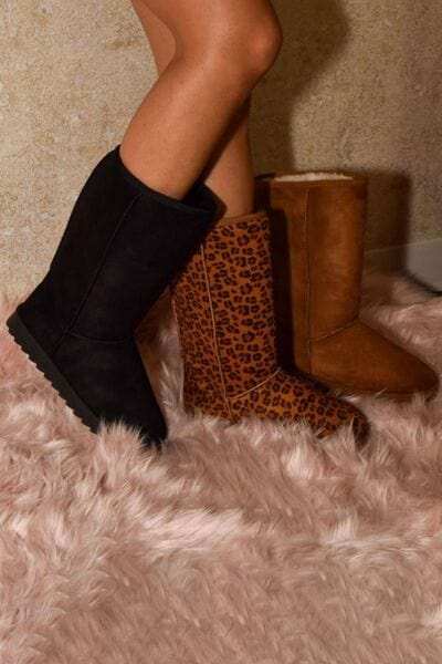 WILD DIVA Leopard Suede Round Toe Boots - Trendsi - Flyclothing LLC