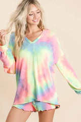 BiBi Tie Dye French Terry Top With Balloon Sleeves - Trendsi - Flyclothing LLC
