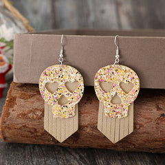 Sequin Skull Dangle PU Leather Earrings - Trendsi