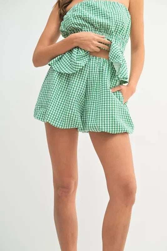 MABLE Gingham Tube Top and Shorts Set - Trendsi - Flyclothing LLC