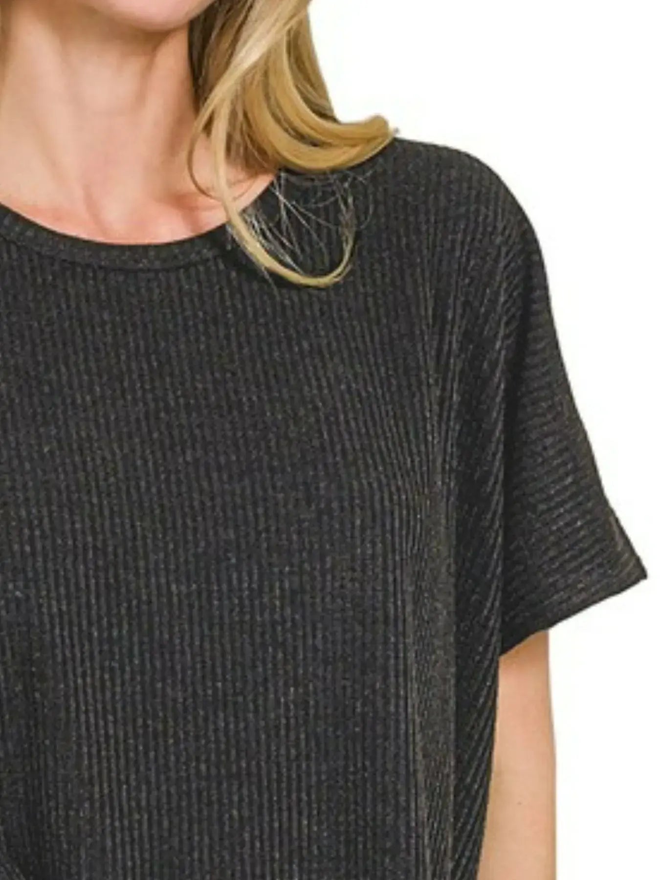 Zenana Ribbed Round-Neck Short-Sleeve Knit Top - Trendsi - Flyclothing LLC