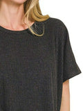 Zenana Ribbed Round-Neck Short-Sleeve Knit Top - Trendsi - Flyclothing LLC