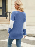 Color Block V-Neck Long Sleeve T-Shirt - Trendsi