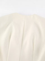 V-Neck Button-Up Blazer with Structured Shoulders - Trendsi - Flyclothing LLC