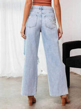 Distressed Wide Leg Jeans with Pockets - Trendsi - Flyclothing LLC