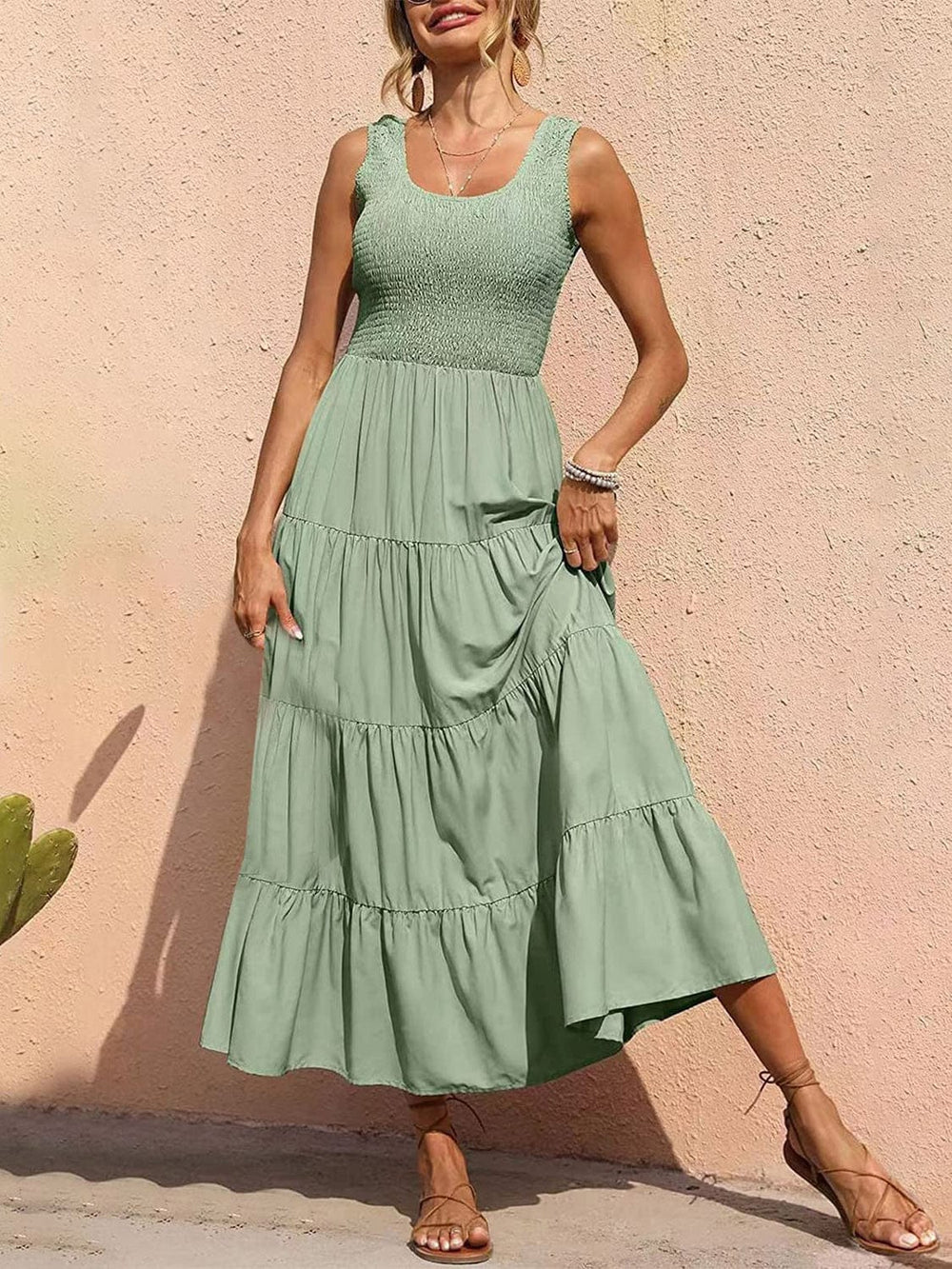 Tiered Smocked Wide Strap Dress - Trendsi