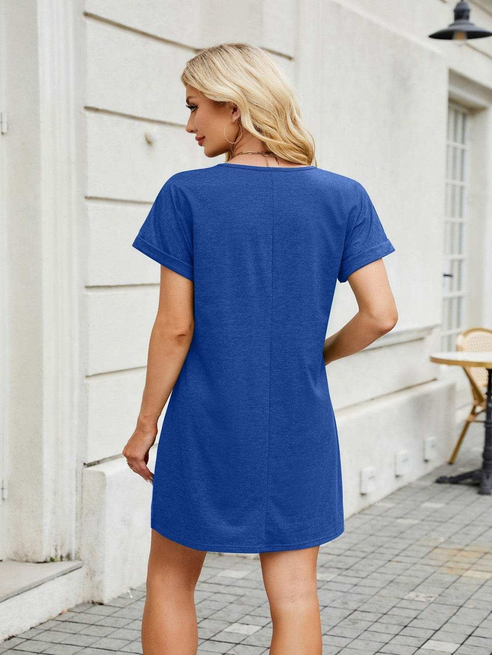 V-Neck Short Sleeve Mini Tee Dress - Trendsi - Flyclothing LLC