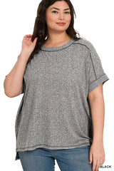 Zenana Full Size Soft Melange Hacci Short Sleeve Hi-low Tee Plus Size - Trendsi - Flyclothing LLC
