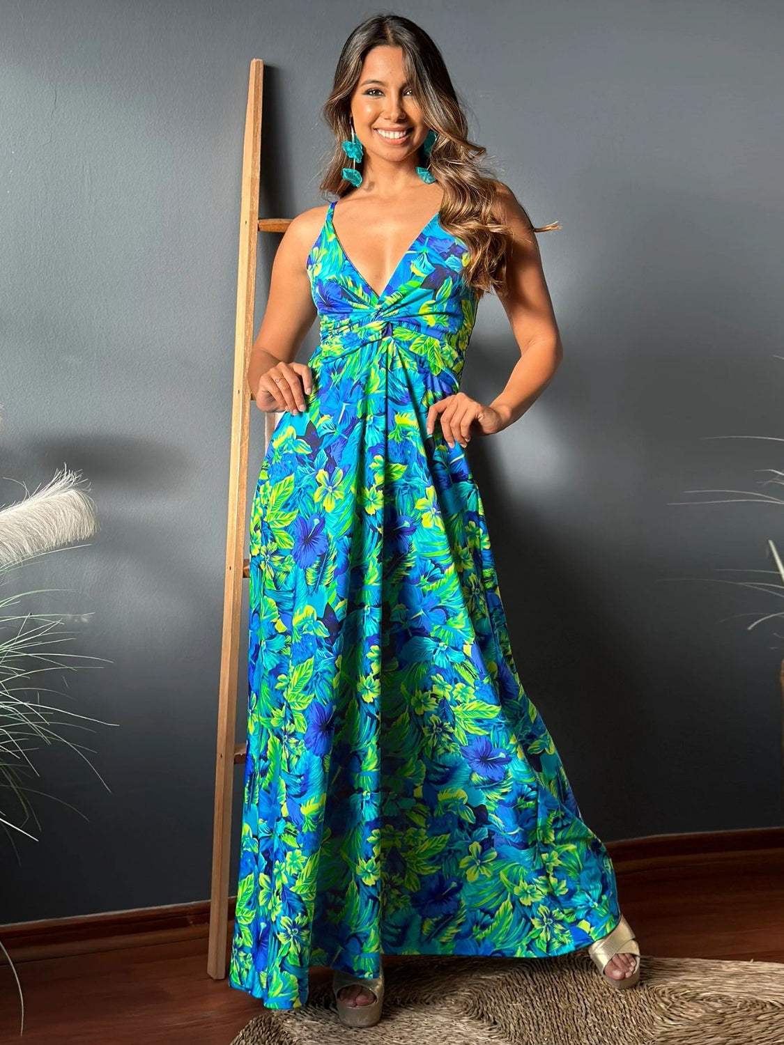 Twisted Printed V-Neck Cami Dress - Trendsi - Flyclothing LLC