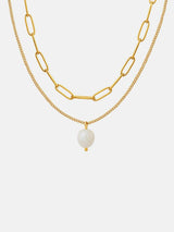 Freshwater Pearl Titanium Steel Double-Layered Necklace - Trendsi - Flyclothing LLC