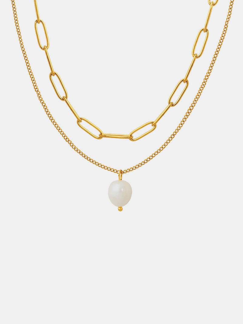 Freshwater Pearl Titanium Steel Double-Layered Necklace - Trendsi - Flyclothing LLC