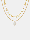 Freshwater Pearl Titanium Steel Double-Layered Necklace - Trendsi