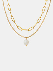Freshwater Pearl Titanium Steel Double-Layered Necklace - Trendsi