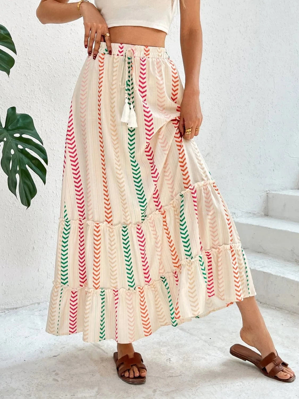 Frill Printed Maxi Skirt - Trendsi