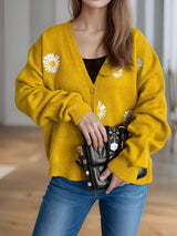 Daisy Button Up V-Neck Cardigan - Trendsi - Flyclothing LLC