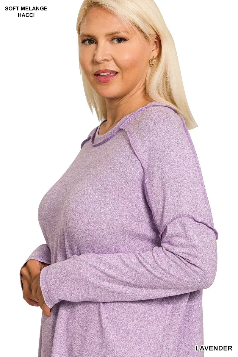 Zenana Full Size Melange Hacci Exposed Seam Hi-low Tee Plus Size - Trendsi - Flyclothing LLC
