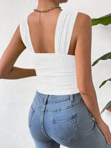Textured Square Neck Wide Strap Tank - Trendsi - Flyclothing LLC