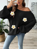 Flower Round Neck Long Sleeve Sweater - Trendsi