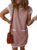 Round Neck Cap Sleeve Mini Dress - Trendsi - Flyclothing LLC