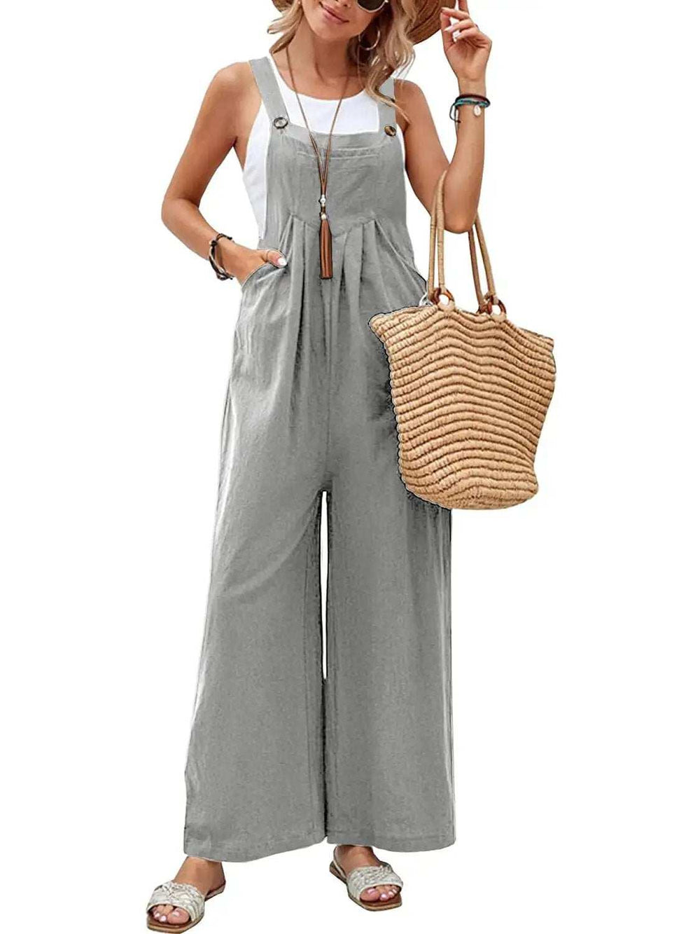 Full Size Square Neck Wide Strap Overalls - Trendsi - Flyclothing LLC