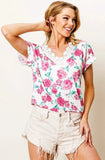BiBi Rose Printed Poly Span with Crochet Lace Top - Trendsi