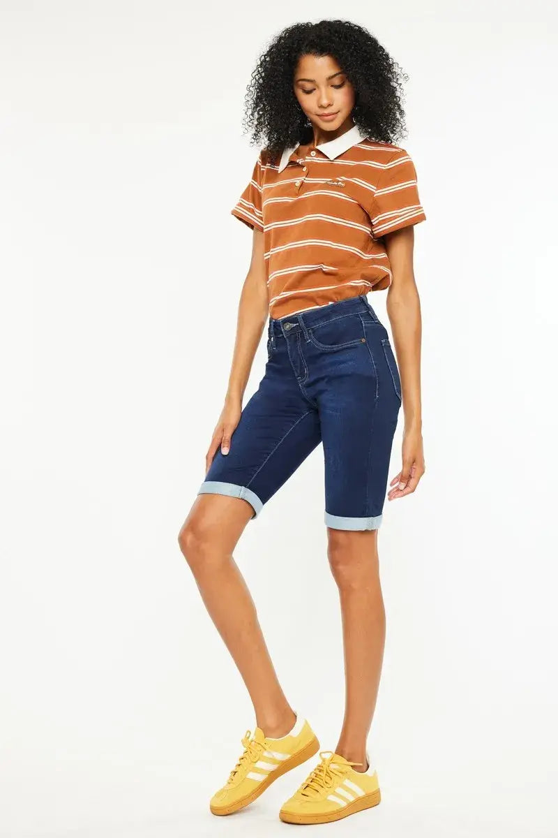 Kancan Mid Rise Bermuda Denim Shorts - Trendsi - Flyclothing LLC