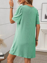 Textured Round Neck Short Sleeve Mini Dress - Trendsi - Flyclothing LLC