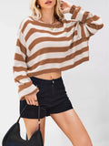 Striped Dropped Shoulder Sweater - Trendsi - Flyclothing LLC