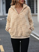 Fuzzy Quarter Zip Long Sleeve Sweatshirt - Trendsi - Flyclothing LLC