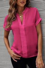 Full Size Notched Short Sleeve Blouse - Trendsi