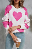 Angel Wings Contrast Heart Dropped Shoulder Long Sleeve Sweater - Trendsi