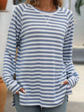 Striped Round Neck Long Sleeve T-Shirt - Trendsi - Flyclothing LLC