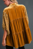 Umgee Sequin Detail Tiered Back Half Sleeve Shirt - Trendsi - Flyclothing LLC