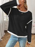 Ribbed Contrast Trim Long Sleeve Top - Trendsi - Flyclothing LLC