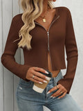 Zip Up Long Sleeve Cardigan - Trendsi