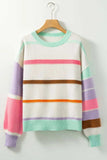 Contrast Striped Round Neck Drop Shoulder Sweater - Trendsi - Flyclothing LLC