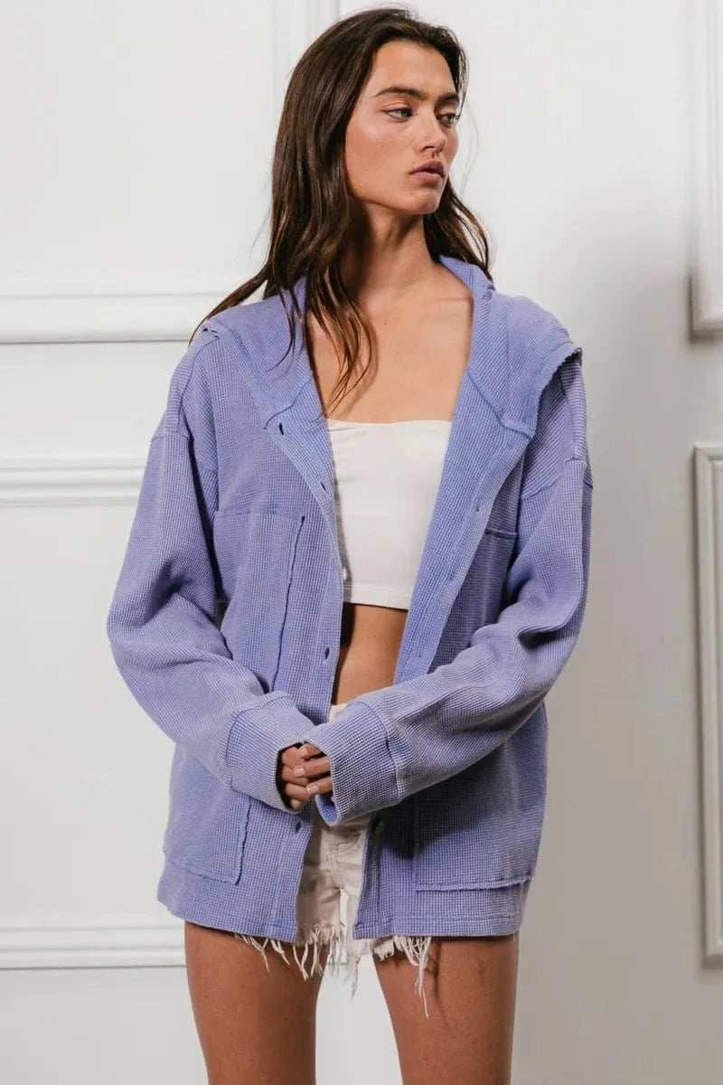 BiBi Washed Waffle Thermal Hooded Jacket - Trendsi - Flyclothing LLC
