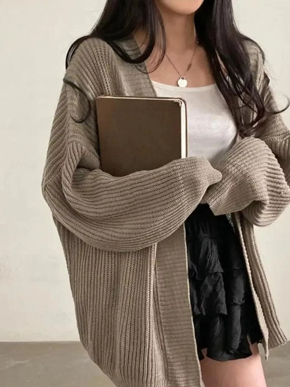 Open Front Oversized Knit Cardigan - Trendsi - Flyclothing LLC
