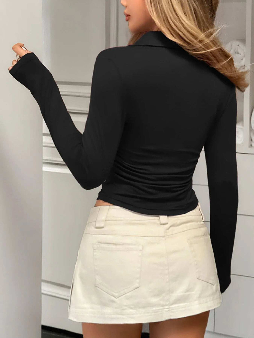 Johnny Collar Long Sleeve T-Shirt - Trendsi - Flyclothing LLC