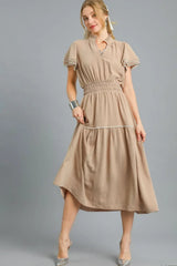 Umgee Tiered Flutter Sleeve Midi Dress - Trendsi - Flyclothing LLC