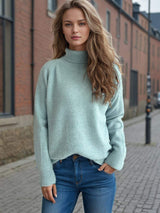 Solid Color Turtleneck Long Sleeve Sweater - Trendsi - Flyclothing LLC