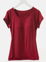 Round Neck Short Sleeve T-Shirt with Bra - Trendsi - Flyclothing LLC