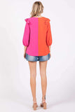 GeeGee Full Size Ruffle Trim Contrast Blouse - Trendsi - Flyclothing LLC