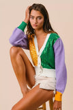 BiBi Mardi Gras Color Block Sequin Sweater Cardigan - Trendsi - Flyclothing LLC