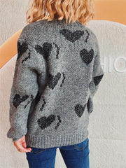 Heart Button Up Long Sleeve Cardigan - Trendsi