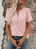 Eyelet Notched Short Sleeve Top - Trendsi - Flyclothing LLC