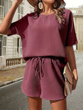 Waffle-Knit Half Sleeve Top and Shorts Set - Trendsi - Flyclothing LLC