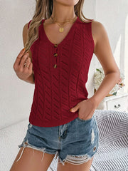 Openwork V-Neck Knit Vest - Trendsi