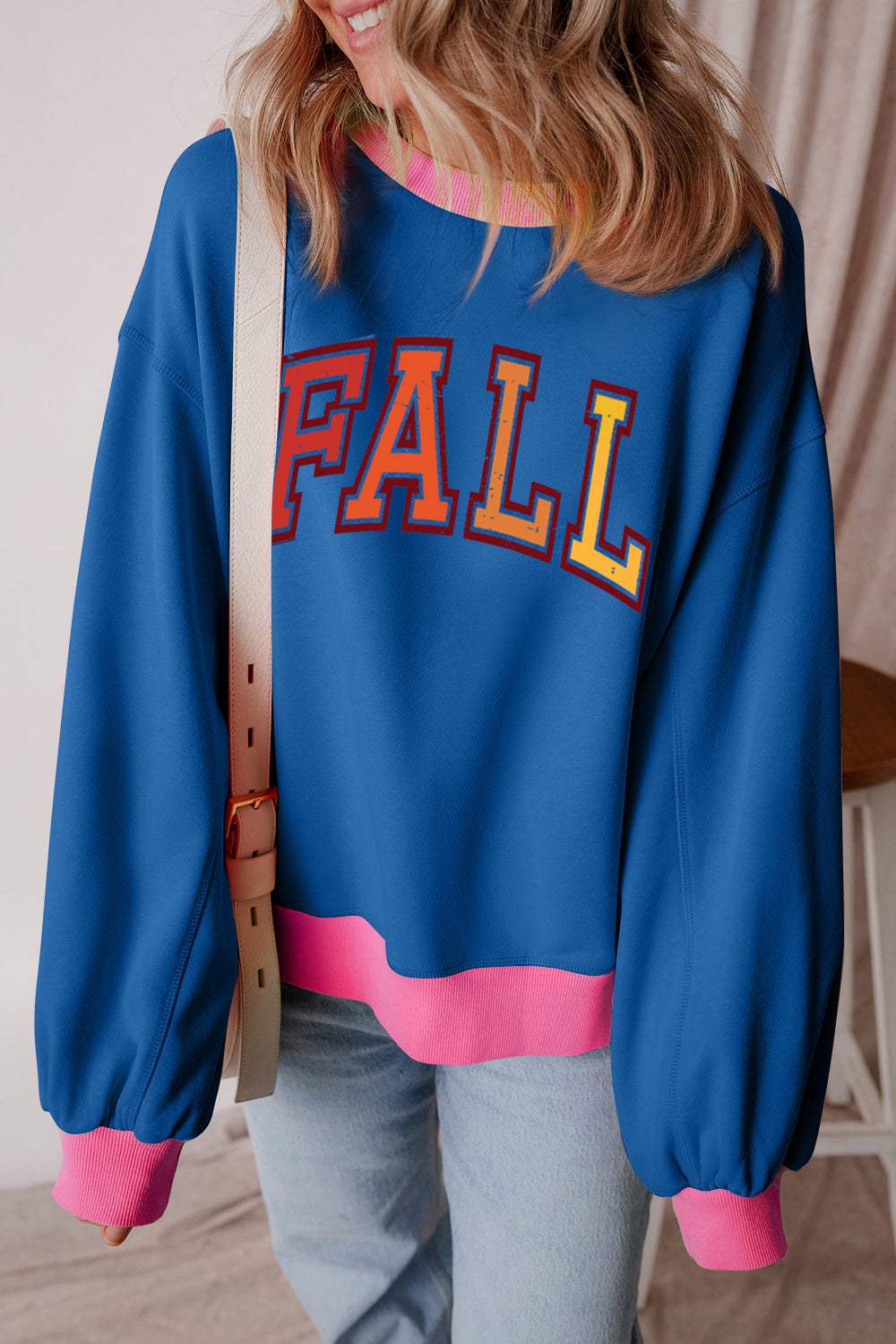 Letter Graphic Contrast Long Sleeve Sweatshirt - Trendsi - Flyclothing LLC