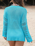 Openwork Notched Long Sleeve Knit Cover Up - Trendsi - Flyclothing LLC